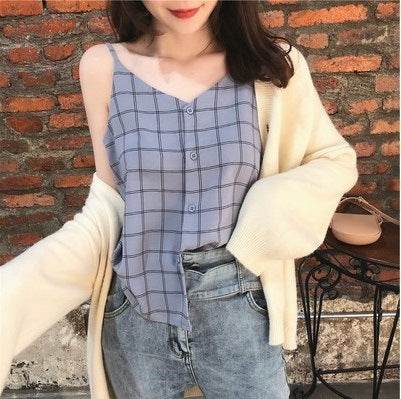 Casual sleeveless button down Chiffon  blouse top for women - www.Shopthatapp.com