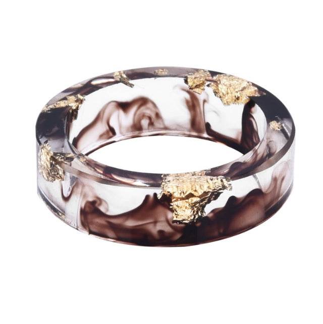 New dried flower resin ring Sen Xiao small  handmade flower gold foil color Epoxy ring - www.Shopthatapp.com