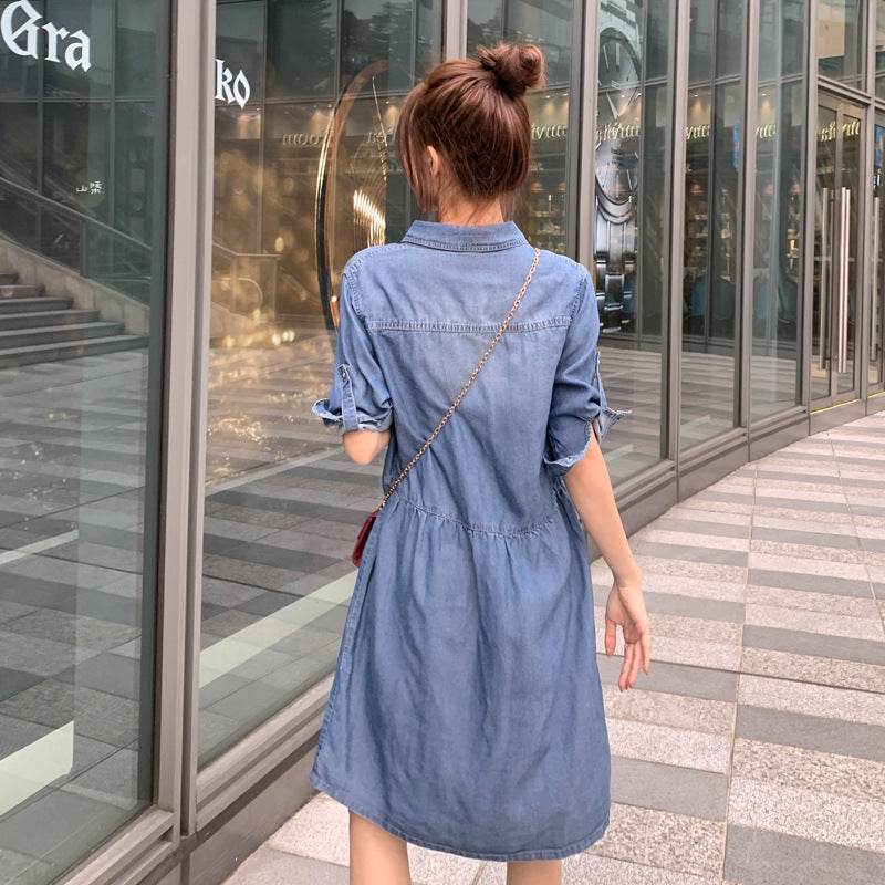 Casual Short sleeve Loose denim dress - www.Shopthatapp.com