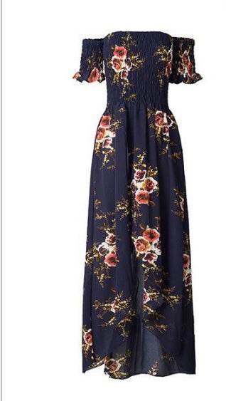Elegant Ladies Summer Boho Vacation Resort Slit Maxi dress off shoulder Long floral Beach summer slit dress - www.Shopthatapp.com