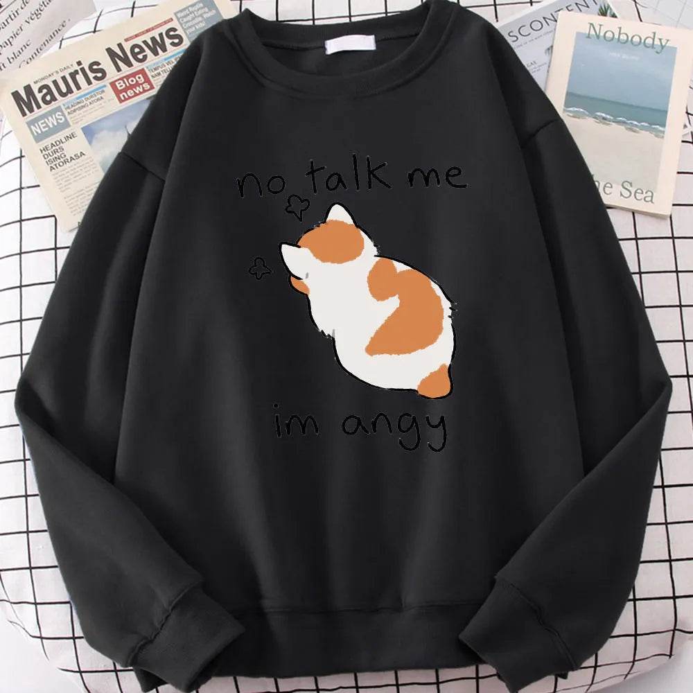 Women Chic Casual No Flattering Cat Print Crew Neck Sweatshirt - www.Shopthatapp.com