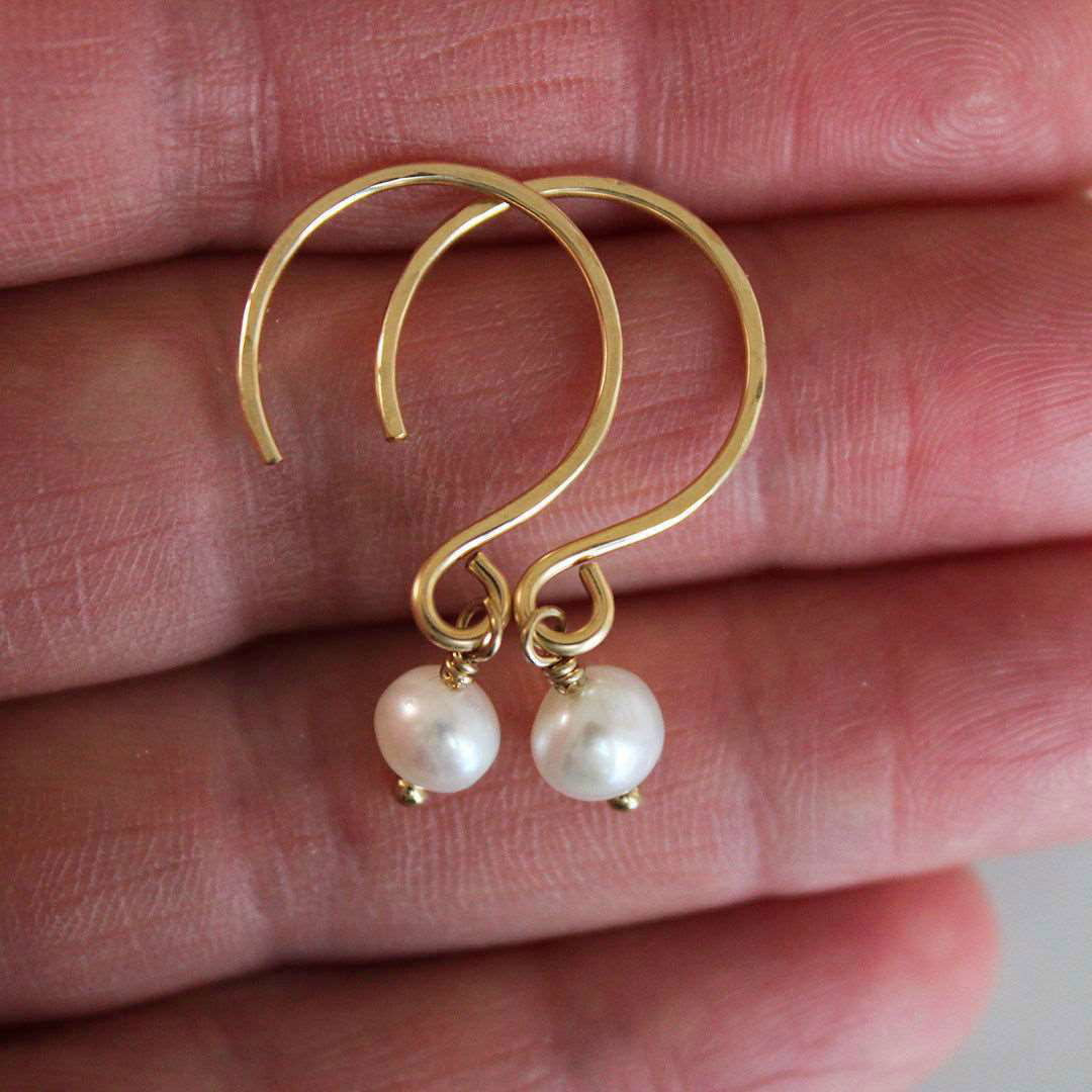 14K Gold Fill - SMALL Hammered Hoops with Freshwater Pearls - www.Shopthatapp.com