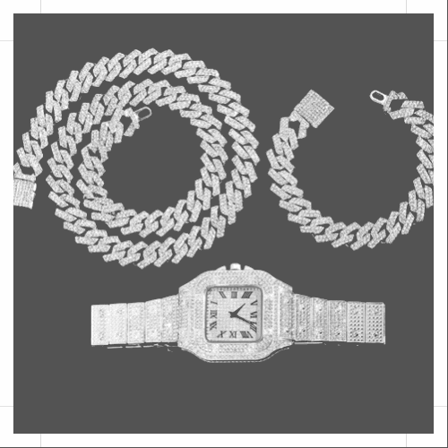 14MM Cuban Link Chain, Bracelet and Watch Set - Silver - www.Shopthatapp.com #