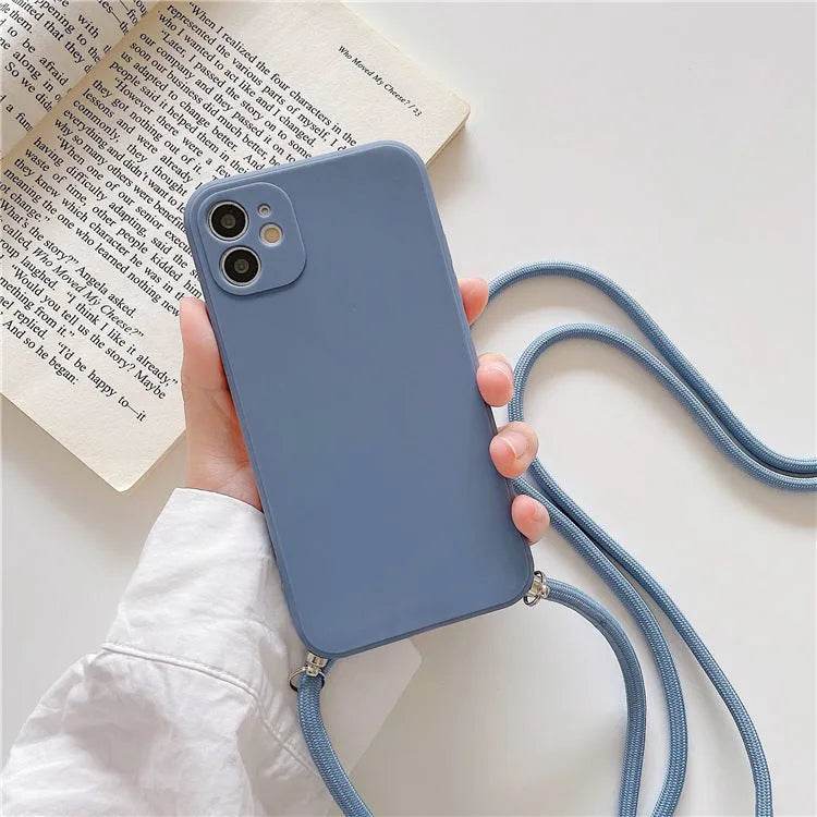 Solid Color Diagonal Lanyard Phone Case Silicone Couple Phone Case - www.Shopthatapp.com