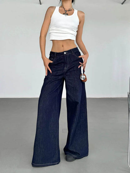 Fashion American Retro Wide Leg Baggy Jeans Pant For Women - www.Shopthatapp.com