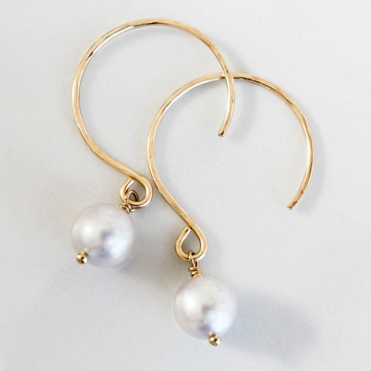 14K Gold Fill - LARGE Hammered Hoops with Freshwater Pearls - www.Shopthatapp.com