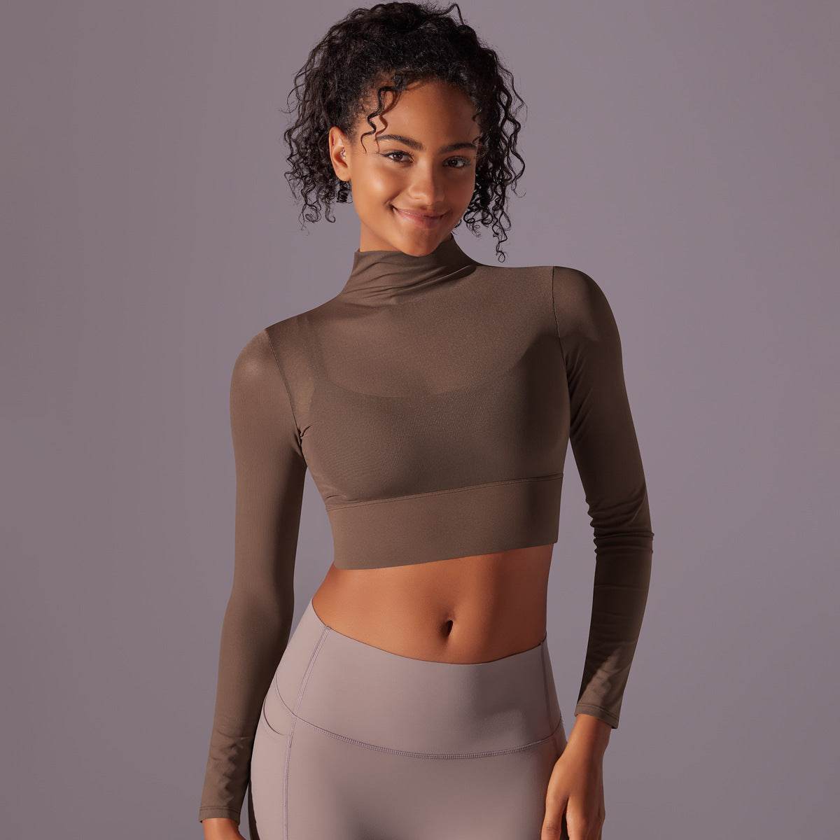 Quick Drying Gym Slim Fit Mesh Turtleneck Long Sleeve Workout Crop Top - www.Shopthatapp.com