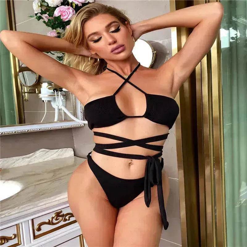 Solid Color Swimsuit Women Strappy Swimsuit Charming Bikini - www.Shopthatapp.com