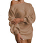Autumn Winter Slant Shoulder Off Lantern sleeve Mini knitted wool sweater dress - www.Shopthatapp.com