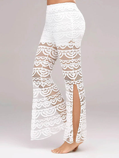 Summer Women Elegant Patchwork Sheer Pants Sexy Lace Trouser Pantalon Party Clubwear - www.Shopthatapp.com