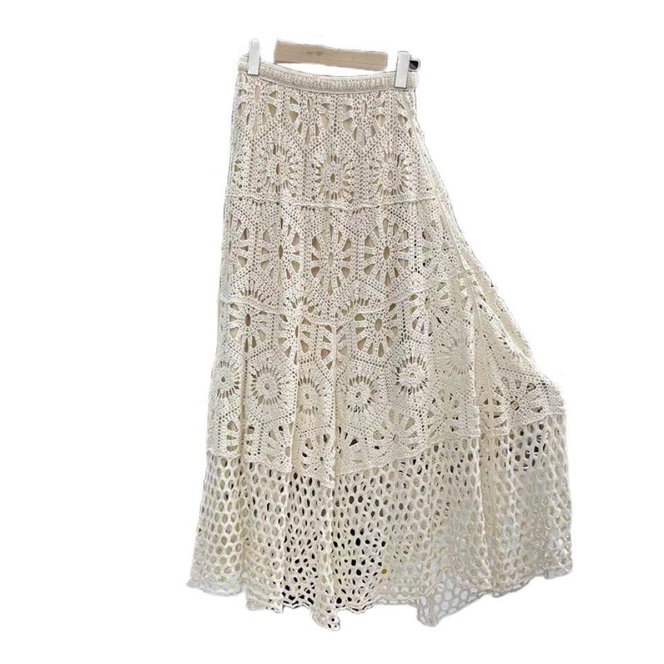 Spring Summer Crochet Lace Patchwork A- Line Beach Skirt Holiday Style Hollow-out flared flowy Maxi Skirt - www.Shopthatapp.com