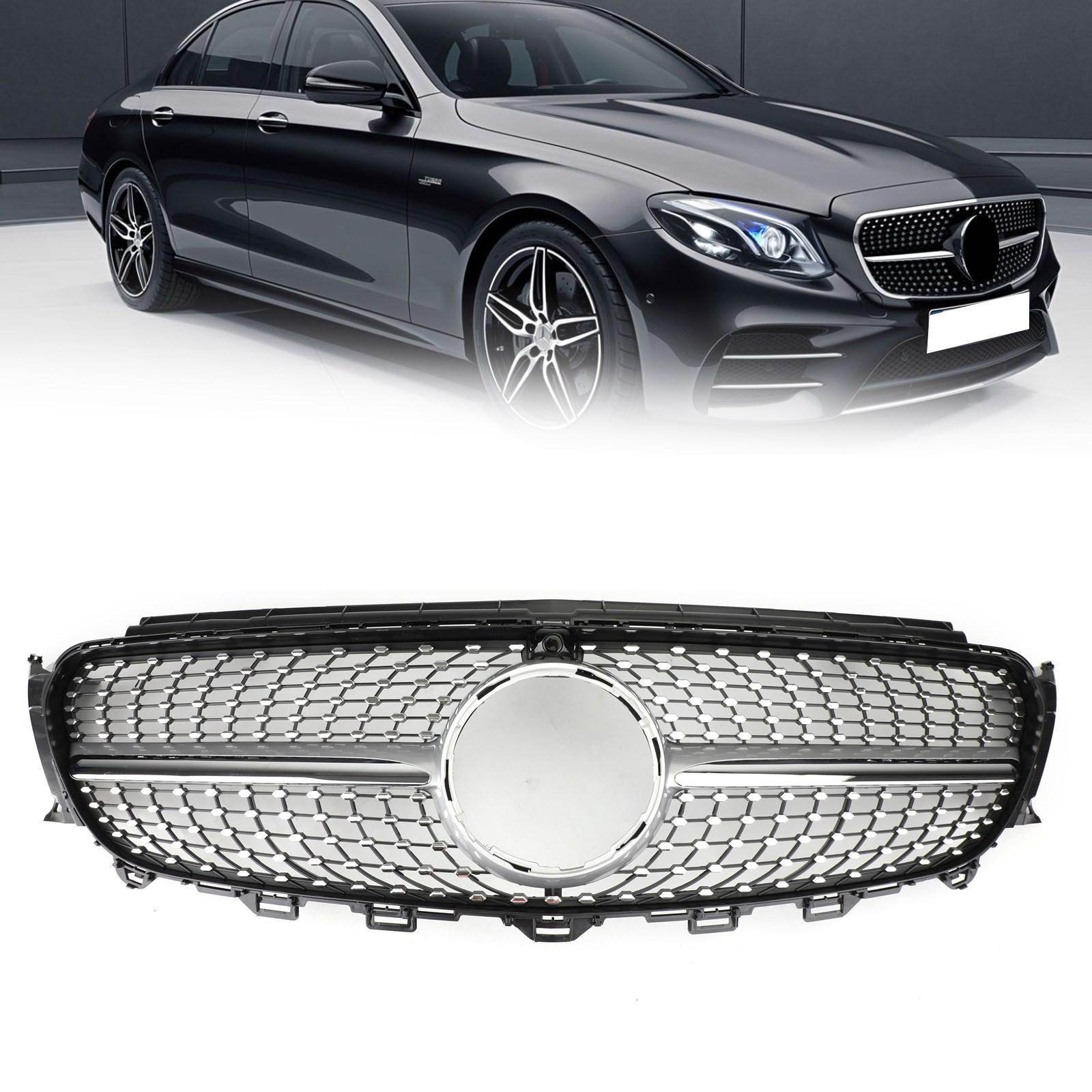 Diamond Silver Edge Front Grille For 2016 To 2019 Mercedes-Benz W213 E300 E400 - www.Shopthatapp.com