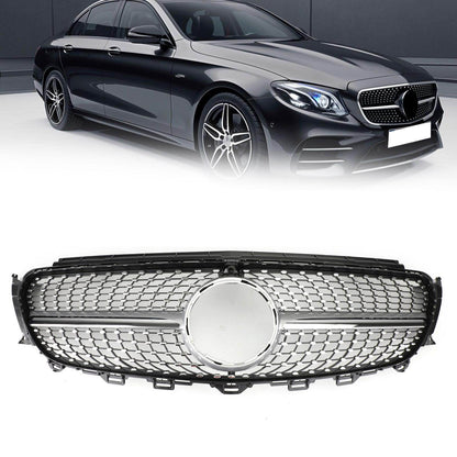 Diamond Silver Edge Front Grille For 2016 To 2019 Mercedes-Benz W213 E300 E400 - www.Shopthatapp.com