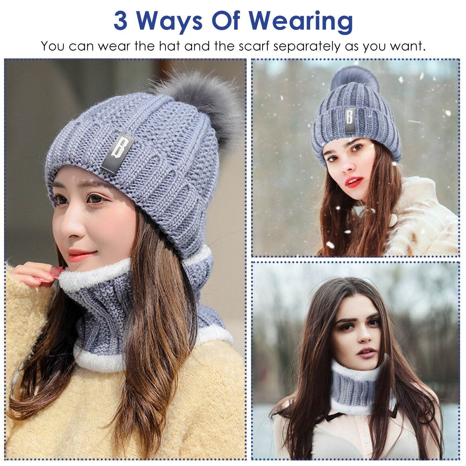 1Set Winter Beanie Hat Scarf Set Women Warm Knitting Skull Cap Neck Warmer For Walking Running Hiking Camping Outdoors Gift - www.Shopthatapp.com
