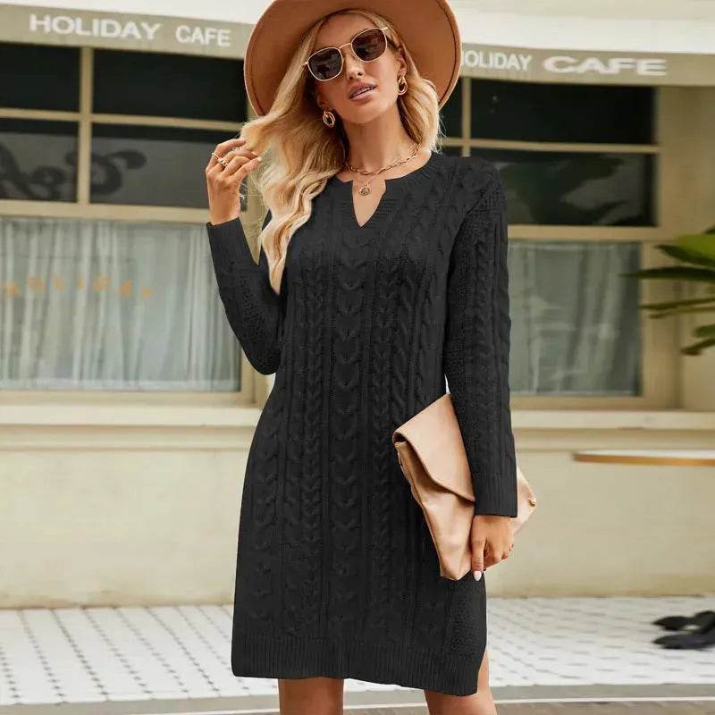 Autumn Winter Slim fit Twisted Split Mini Knitted Wool Sweater Dress - www.Shopthatapp.com