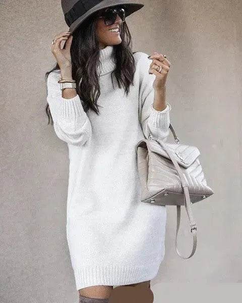 Autumn Winter Woolen Knitted Short Turtleneck Sweater Dress - www.Shopthatapp.com