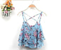 Women Summer Strap Floral Print Chiffon Blouse Tops Retro Floral Cross-Shoulder Shirts Sleeveless T - www.Shopthatapp.com