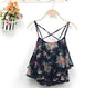 Women Summer Strap Floral Print Chiffon Blouse Tops Retro Floral Cross-Shoulder Shirts Sleeveless T - www.Shopthatapp.com