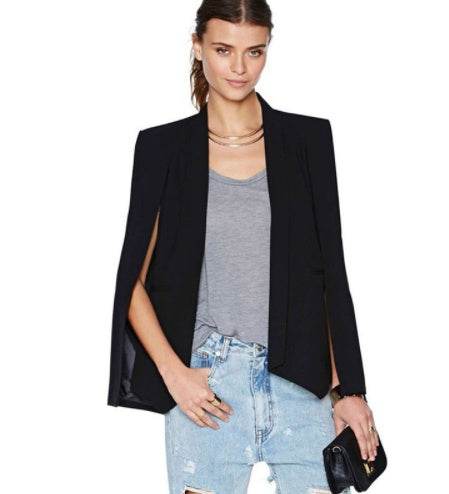 New Ladies Women Long Sleeve Lapel Cape Poncho Office Jacket Cloak Blazer Suit Coat KR2 - www.Shopthatapp.com