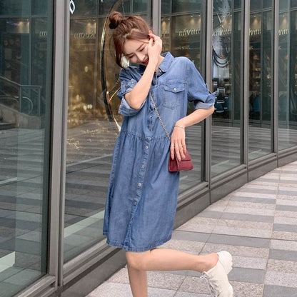 Casual Short sleeve Loose denim dress - www.Shopthatapp.com