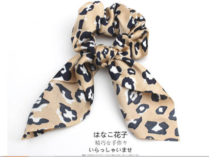 4pcs Leopard Pattern Silk Scarf Hair Scrunchie - www.Shopthatapp.com