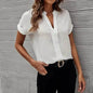 Women's Short-sleeved V-neck Shirt Summer Casual Solid Color Shirt Fashion Womens Clothing - www.Shopthatapp.com