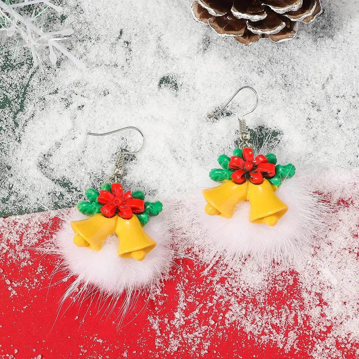 Winter Snowflake Hair Ball Earrings Ins Cute Christmas Elk Santa Claus Stock Element Earrings Women Jewelry - www.Shopthatapp.com