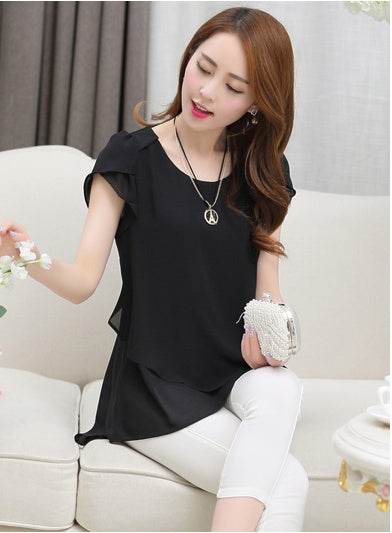 New Spring Summer Women Chiffon Loose Blouse  top O-Neck Short sleeve Plus size - www.Shopthatapp.com