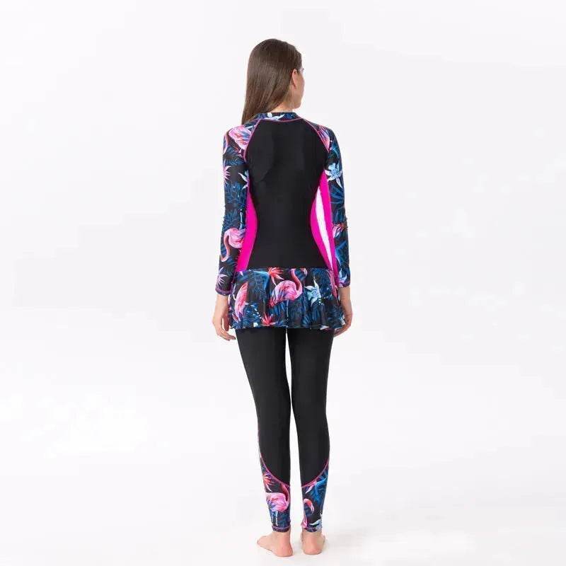 One-Piece Long Sleeve Long Skirt Swimsuit - www.Shopthatapp.com