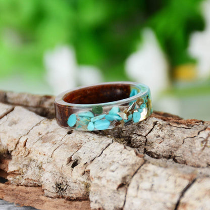 Handmade DIY romantic dry flower Real wood resin ring gold / silver paper inside ring women wedding party ring gifts for the lover - www.Shopthatapp.com