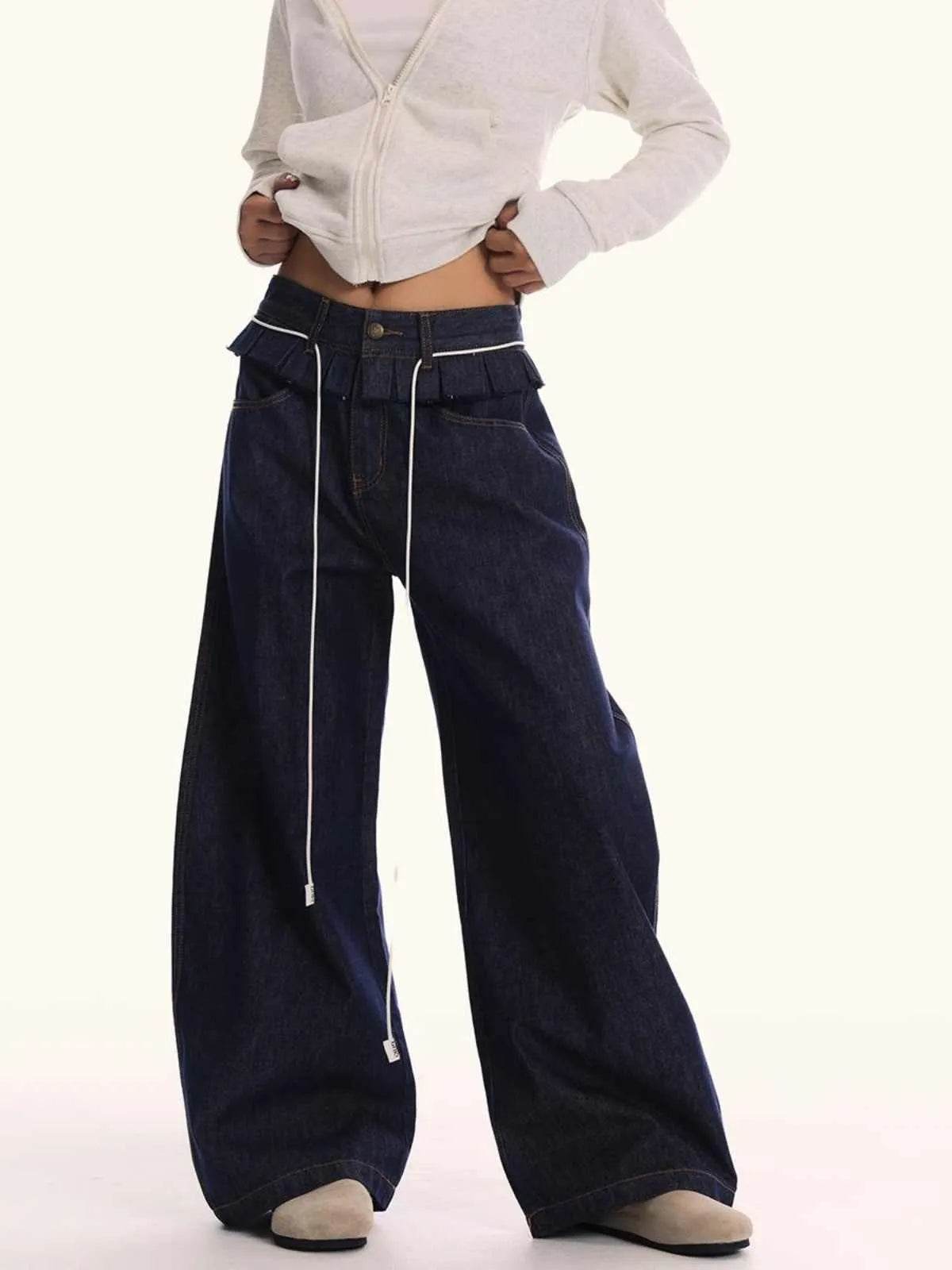 Loose Waist Stitching Small Skirt Baggy Jeans Pant For Men And Women - www.Shopthatapp.com
