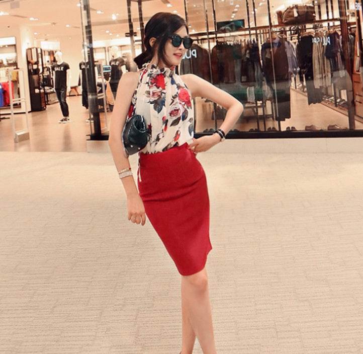 Women summer floral sleeveless Chiffon Blouse top - www.Shopthatapp.com