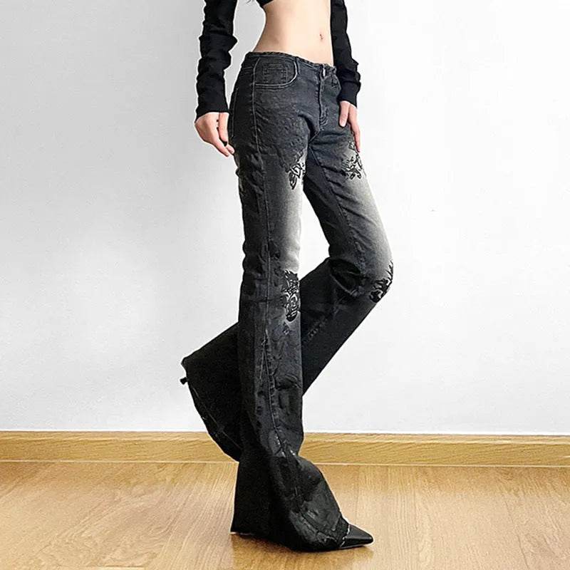 Printed Worn Baggy Jeans Pant Slimming Washed Women - www.Shopthatapp.com