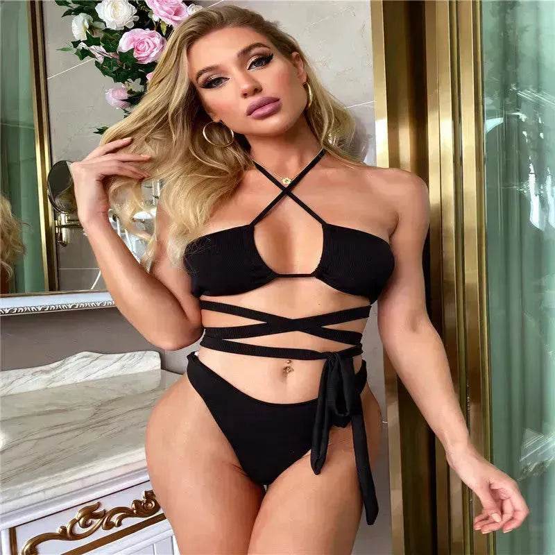 Solid Color Swimsuit Women Strappy Swimsuit Charming Bikini - www.Shopthatapp.com
