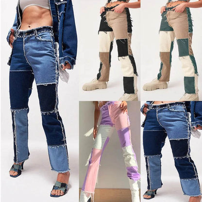 High Elastic Stitching Raw Edge Women's Straight-leg Jeans - www.Shopthatapp.com