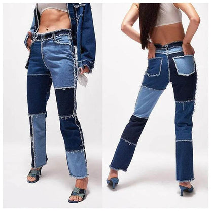 High Elastic Stitching Raw Edge Women's Straight-leg Jeans - www.Shopthatapp.com