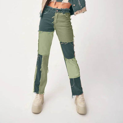 High Elastic Stitching Raw Edge Women's Straight-leg Jeans - www.Shopthatapp.com