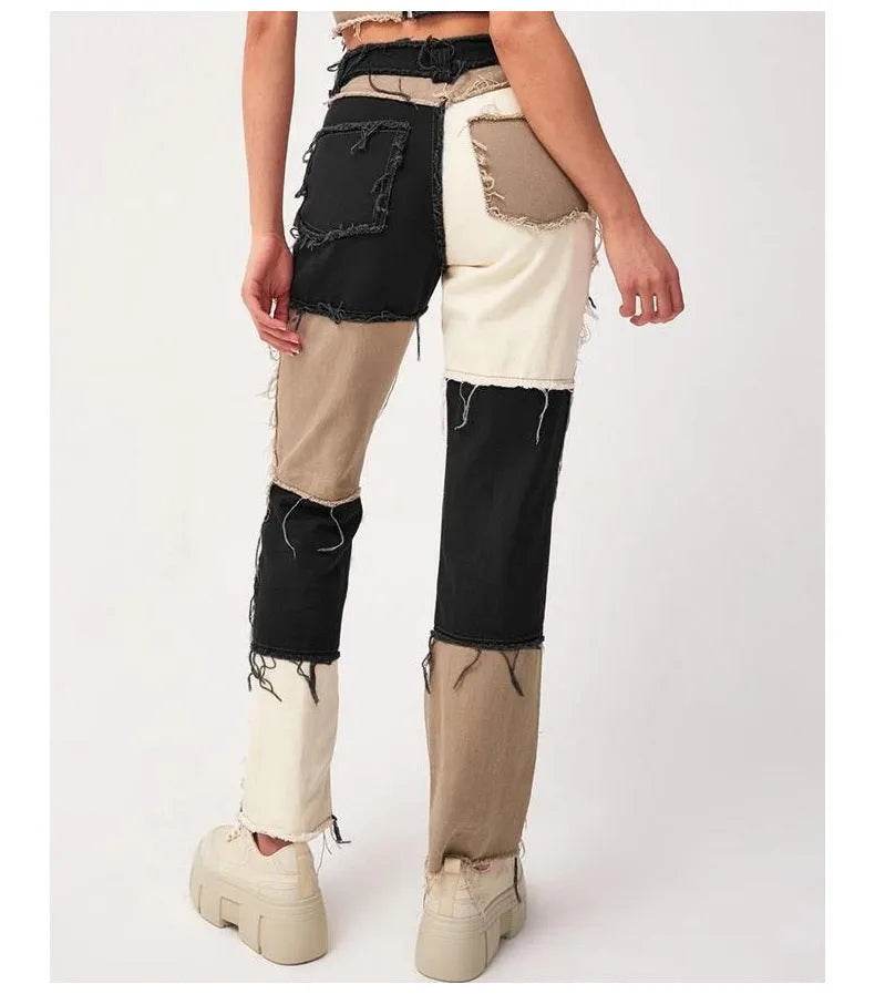 High Elastic Stitching Raw Edge Women's Straight-leg Jeans - www.Shopthatapp.com