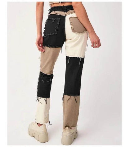 High Elastic Stitching Raw Edge Women's Straight-leg Jeans - www.Shopthatapp.com