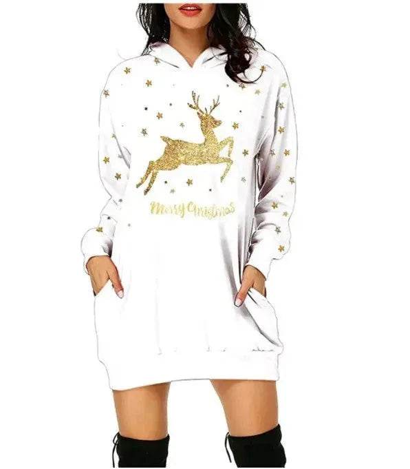 Christmas hot sale printed mid-length pocket hooded long-sleeved sweater - www.Shopthatapp.com