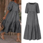 Casual Summer Midi dress puff sleeve flowy mum dress - www.Shopthatapp.com