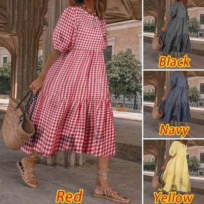 Casual Summer Midi dress puff sleeve flowy mum dress - www.Shopthatapp.com