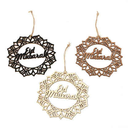 Wooden Crafts Hanging Pendants Eid Mubarak Home Ramadan Decorations - www.Shopthatapp.com