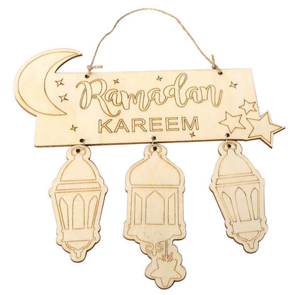 Wooden Crafts Hanging Pendants Eid Mubarak Home Ramadan Decorations - www.Shopthatapp.com
