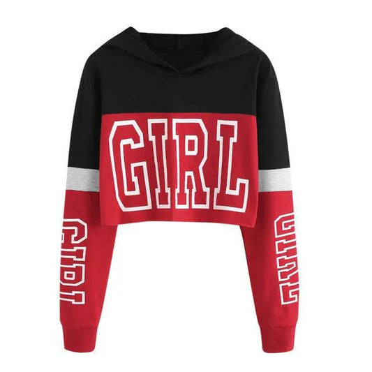 Girls Fashion Hoodie Crop Top Sweatshirt  Pullover Women Patchwork - www.Shopthatapp.com