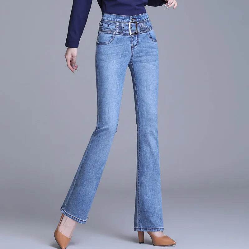 Korean Style Bootcut High-Waisted High Cotton Casual Jeans - www.Shopthatapp.com