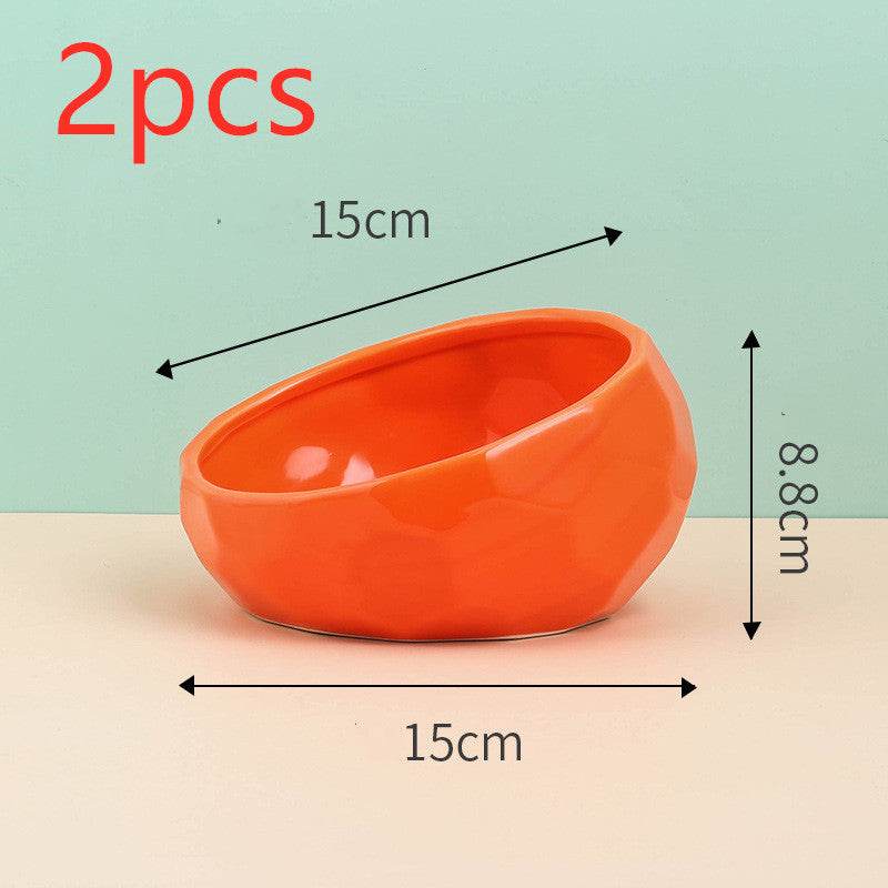 Pet Supplies Bowl Ceramic Cat Bowl Dog Bowl Oblique Mouth - www.Shopthatapp.com