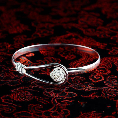 Simple Trendy Rose Flower Bracelet Female Romantic Flower silver Bracelet for ladies