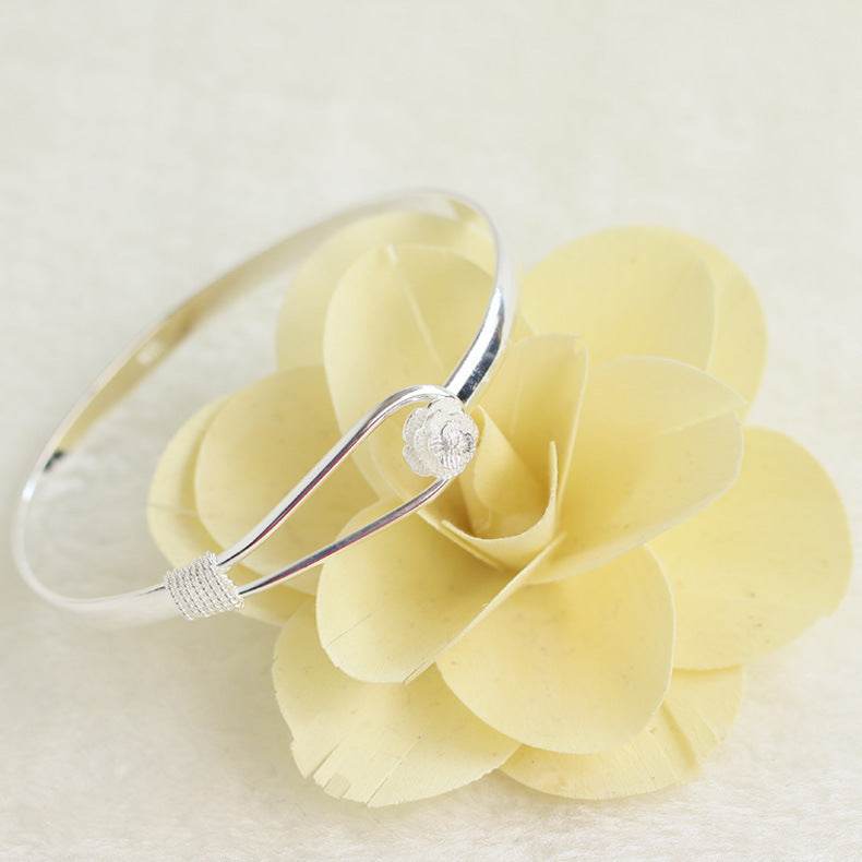 Simple Trendy Rose Flower Bracelet Female Romantic Flower silver Bracelet for ladies