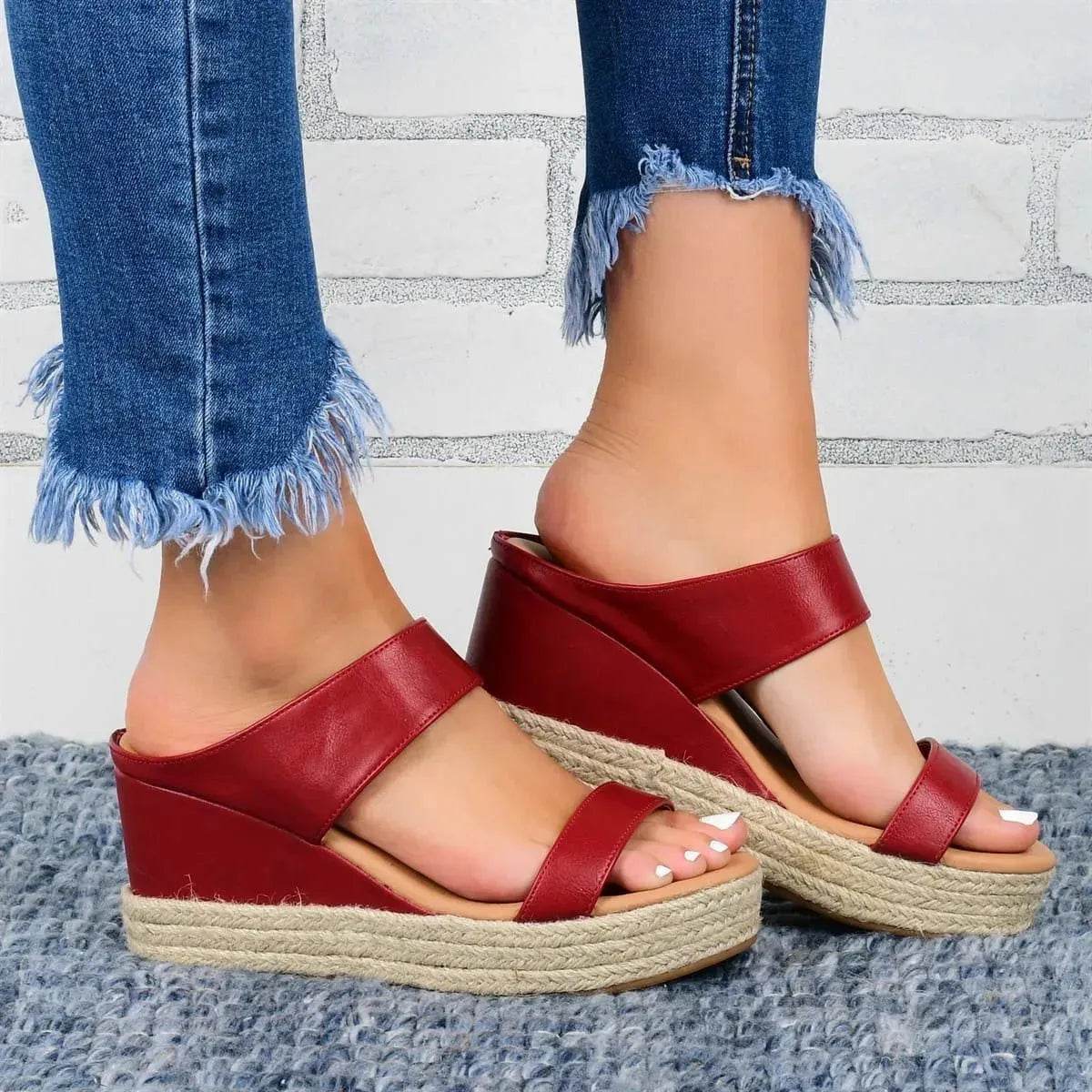 Casual High Wedge heel Slide on Slippers for women - www.Shopthatapp.com